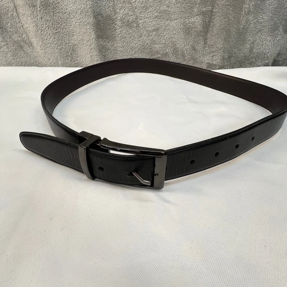 Perry Ellis Mens Reversible Belt Black Brown Gunmetal Buckle Size 36 Office Wear